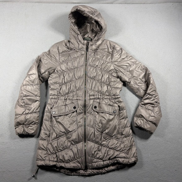 Athleta Jackets & Blazers - Athleta Puffer Jacket Women Small Hooded Quilted Parka Taupe Brown Core Gorpcore